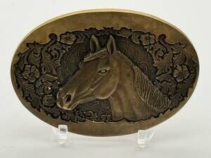 Award Design Medals Inc Solid Brass Horse Belt Buckle Vintage Western USA